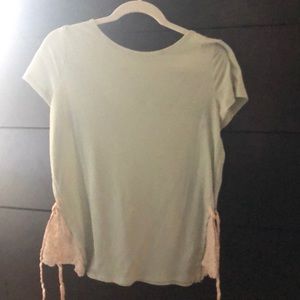 Tshirt blouse with lace tie detail